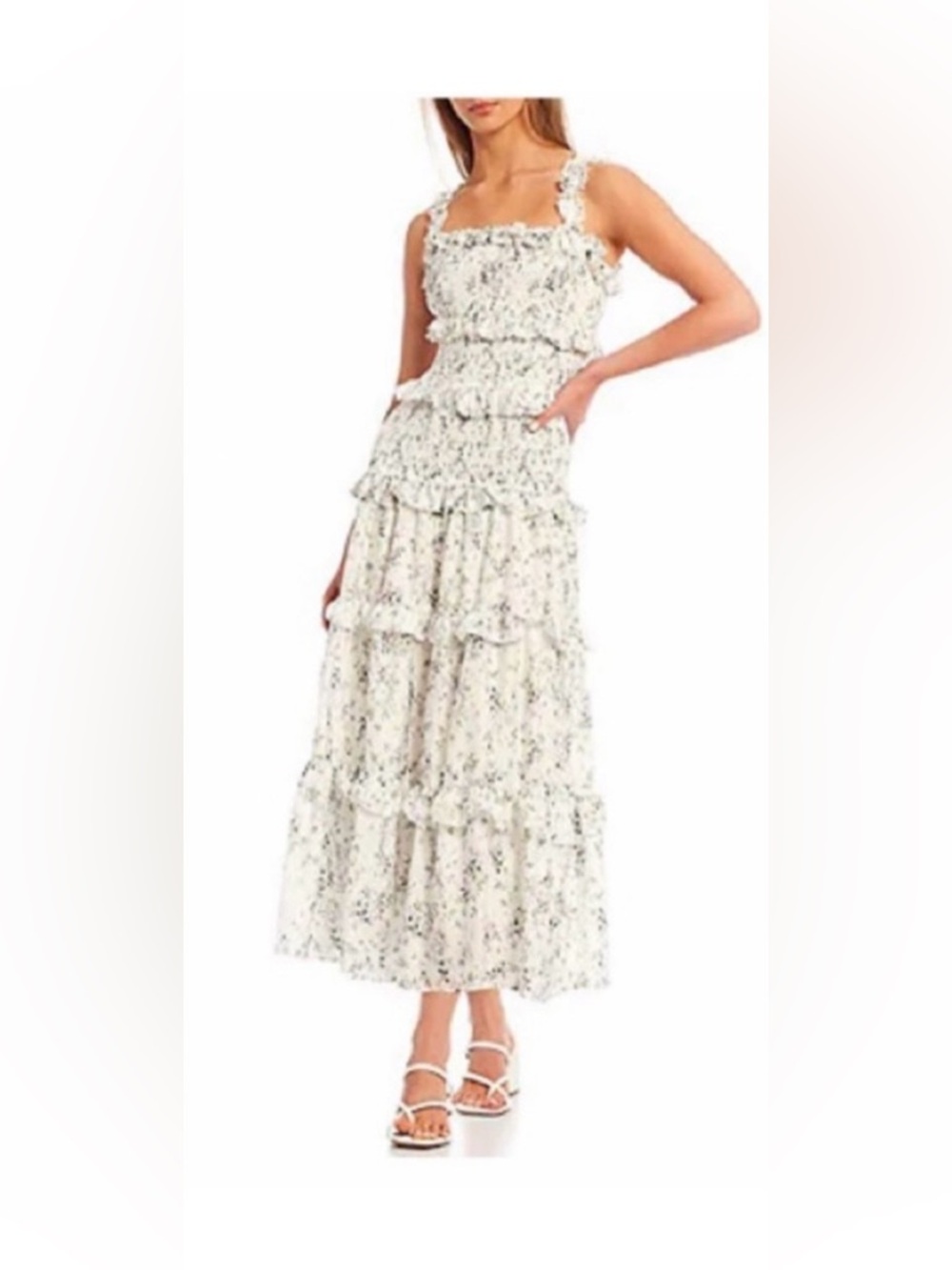 Antonio Melani Floral Tiered Maxi Dress - White